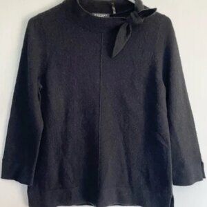 Repeat Cashmere Black Sweater with Bow Detail Made in Madagascar Classic Knit XS